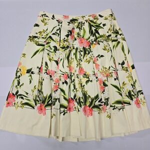 Talbots Women's Floral Pleated Midi Skirt Yellow Pink‎ Green Size 10